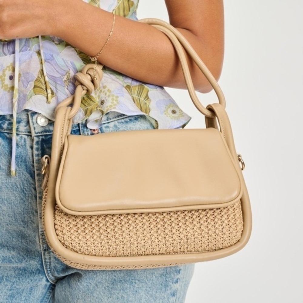 Moda Luxe Sirenity Crossbody Satchel Bag Woven Tan Vegan Leather